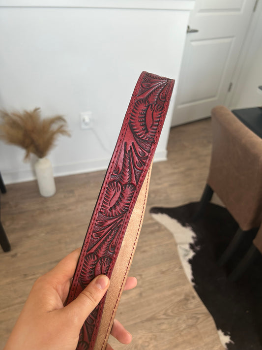 Red Tooled Leather Purse Strap