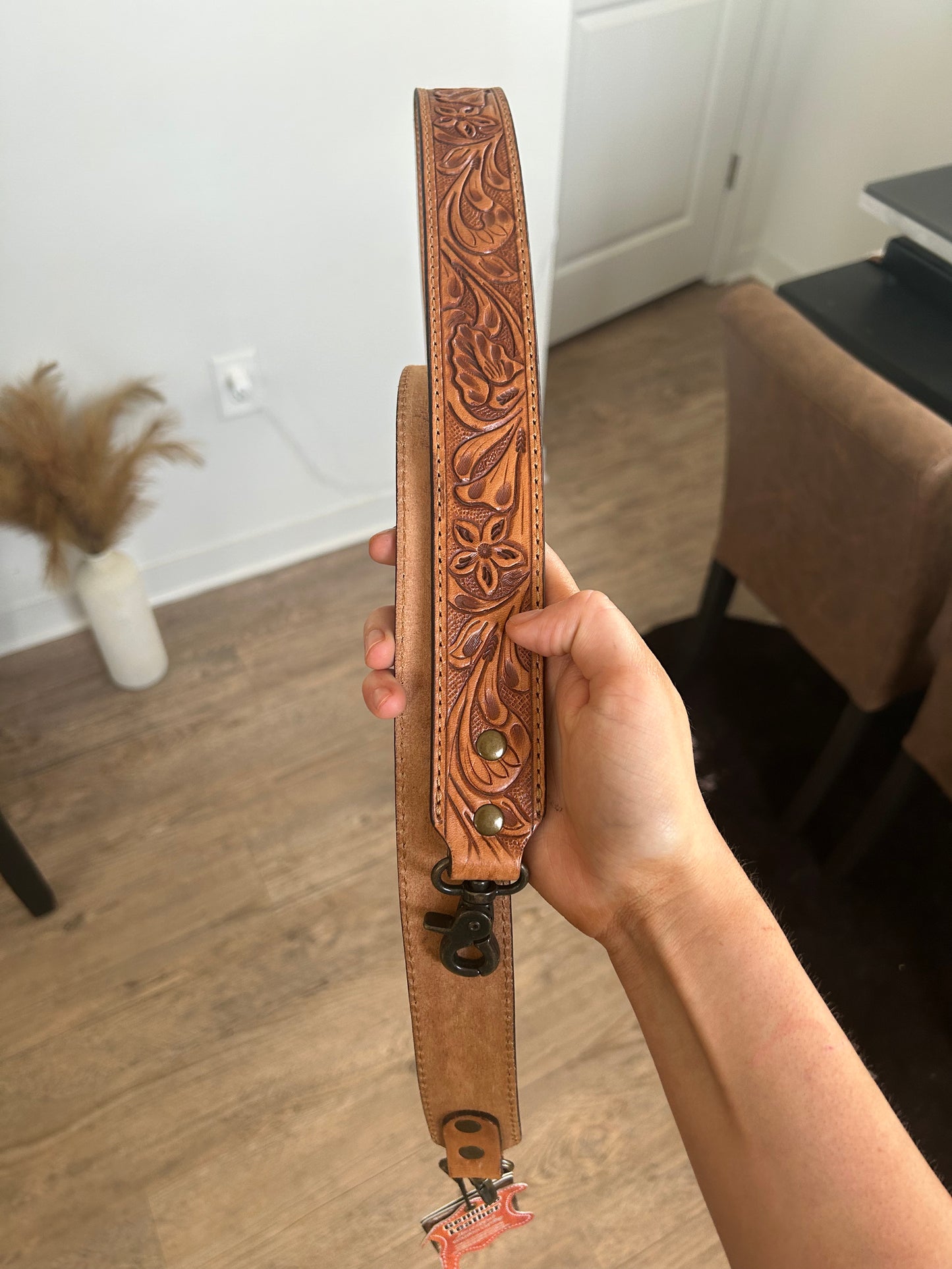 Tooled Leather Purse Strap- Tan