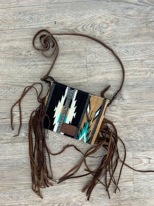 Small Saddle Bag with Fringe- Tan