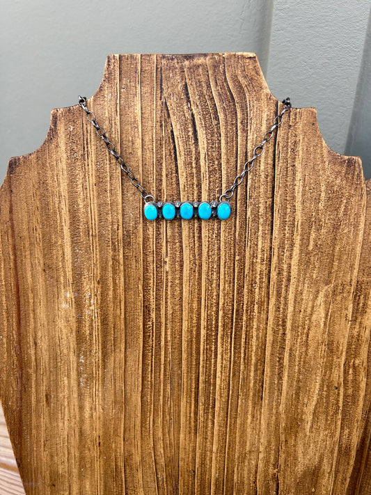 Authentic Navajo 5 Stone Turquoise Bar Necklace