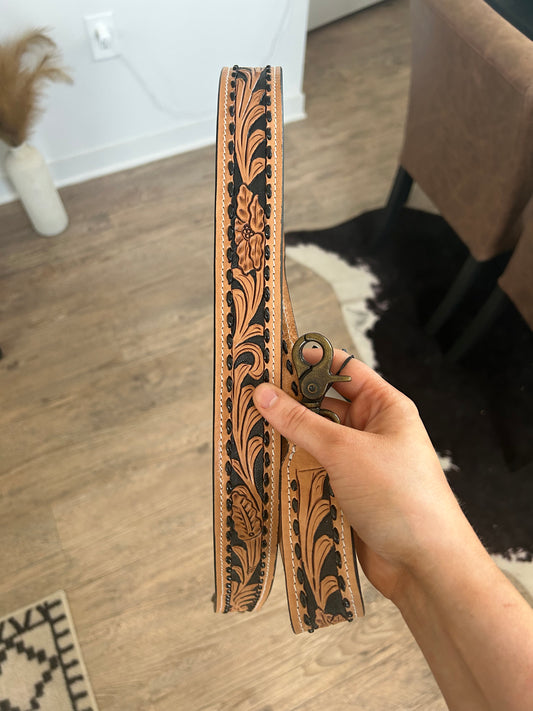 Tooled Leather Black Inlay Purse Strap