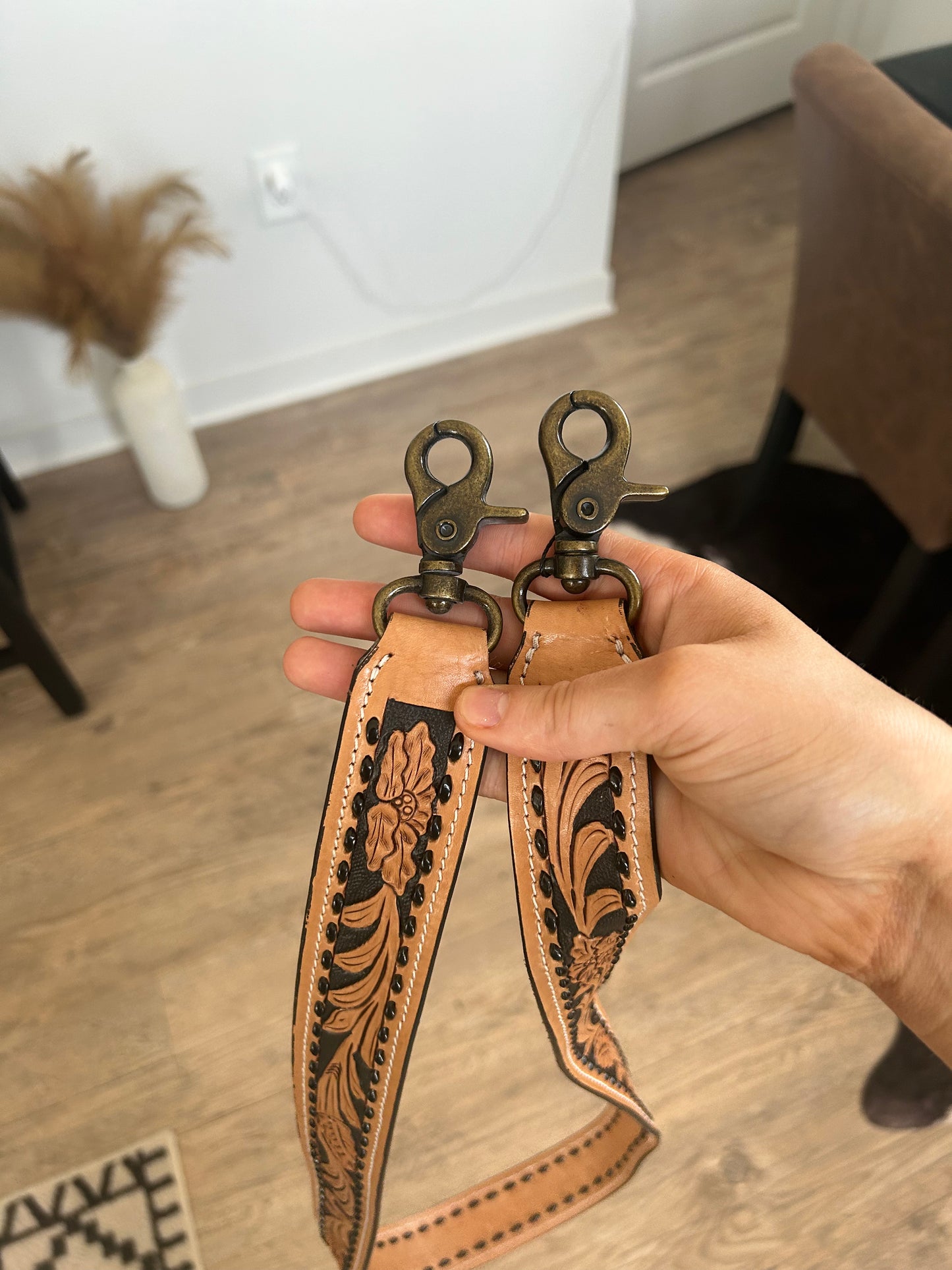 Tooled Leather Black Inlay Purse Strap