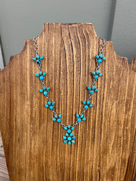 Authentic Navajo Kingman Turquoise Flower Necklace