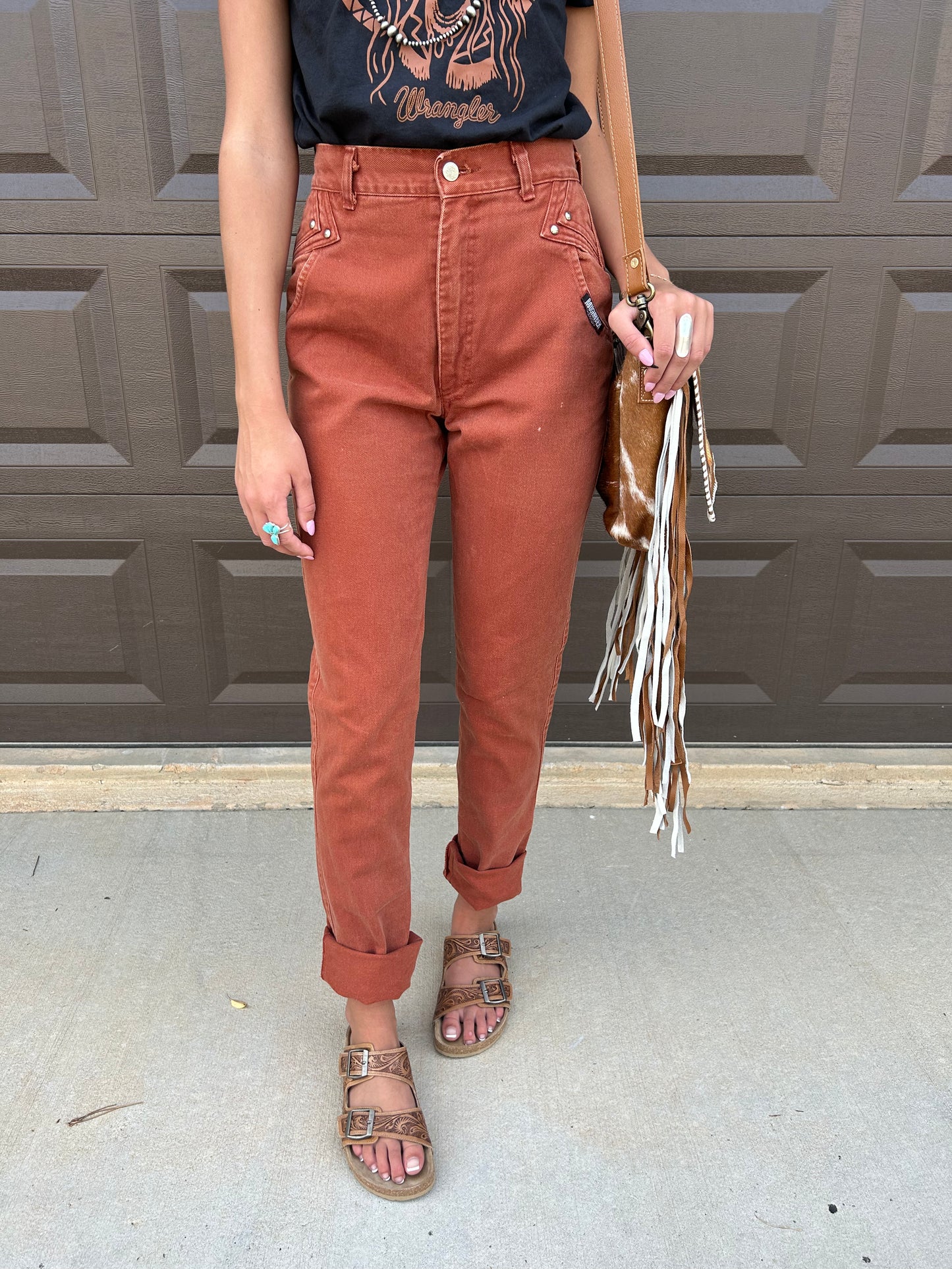 Burnt Orange Studded Roughrider Jeans