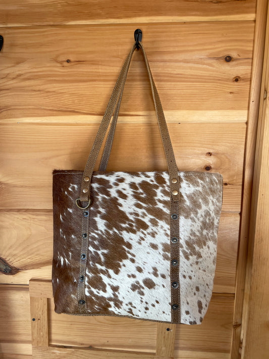 Cowhide Button Tote Bag