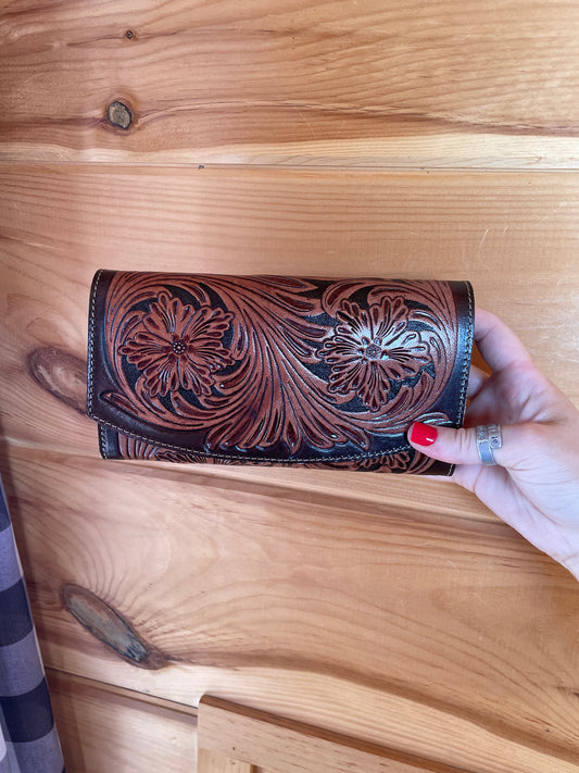 Hand Tooled Leather Flap Wallet