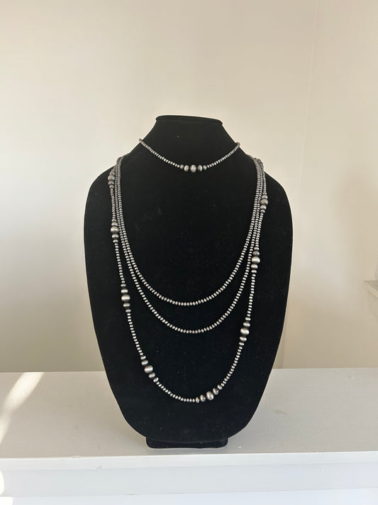 Layered Navajo Pearl Necklace - Silver