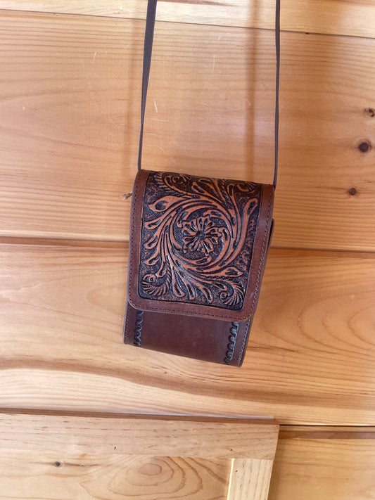 Tooled Leather Crossbody Camera Bag